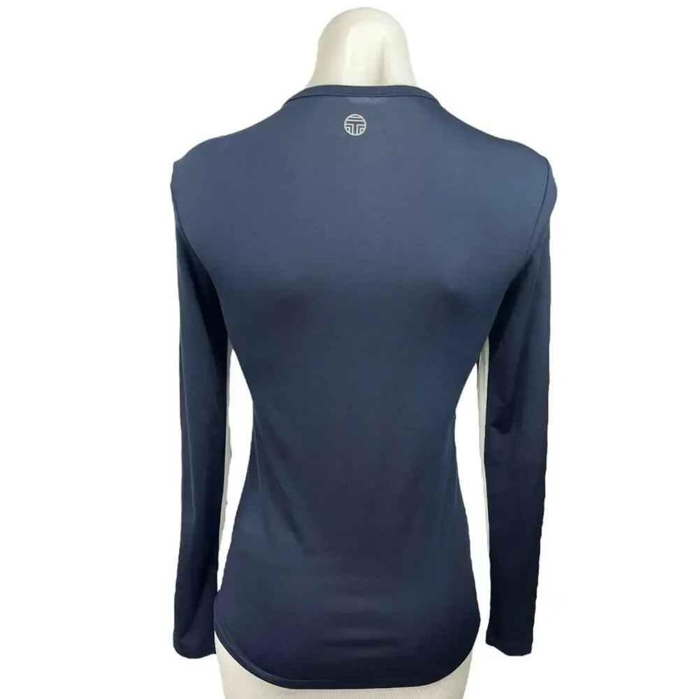 Tory Burch Sport Navy Blue Knit Round Neck Long Sleeve Casual Pullover Top Sz S